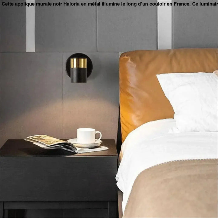 Applique murale noir haloria en métal noir et doré avec design cylindrique murale noir élégante et moderne