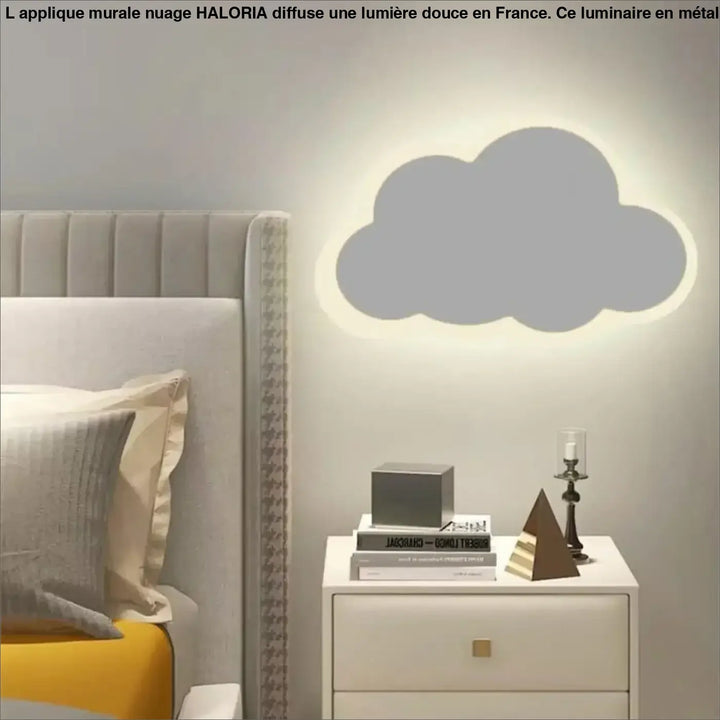 Applique murale nuage grise douce avec contour led blanc lumineux pour décoration murale haloria