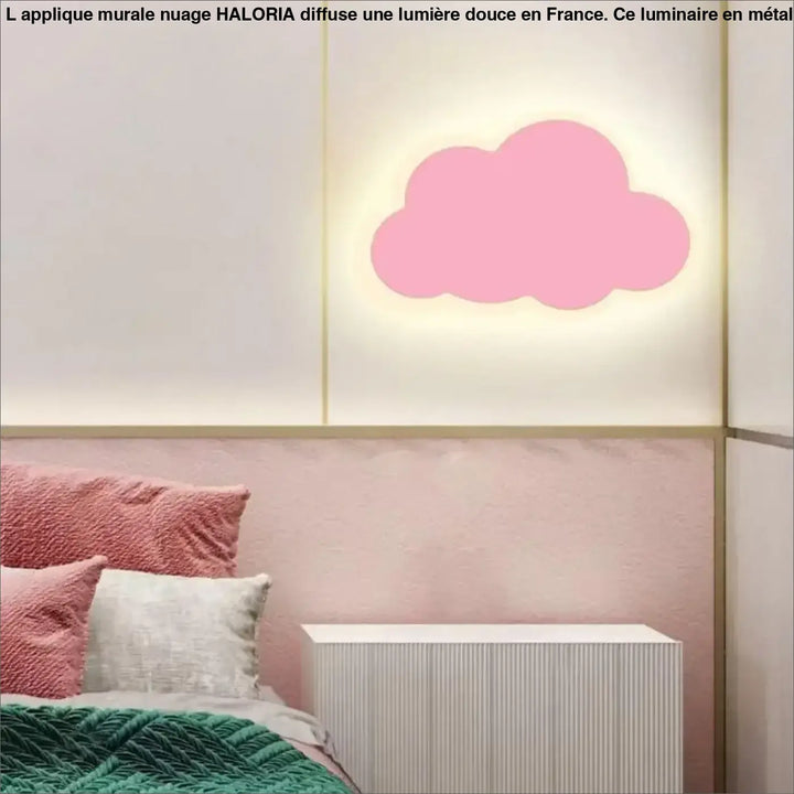 Applique murale nuage haloria en led rose avec une illumination douce en forme de nuage pour une ambiance chaleureuse