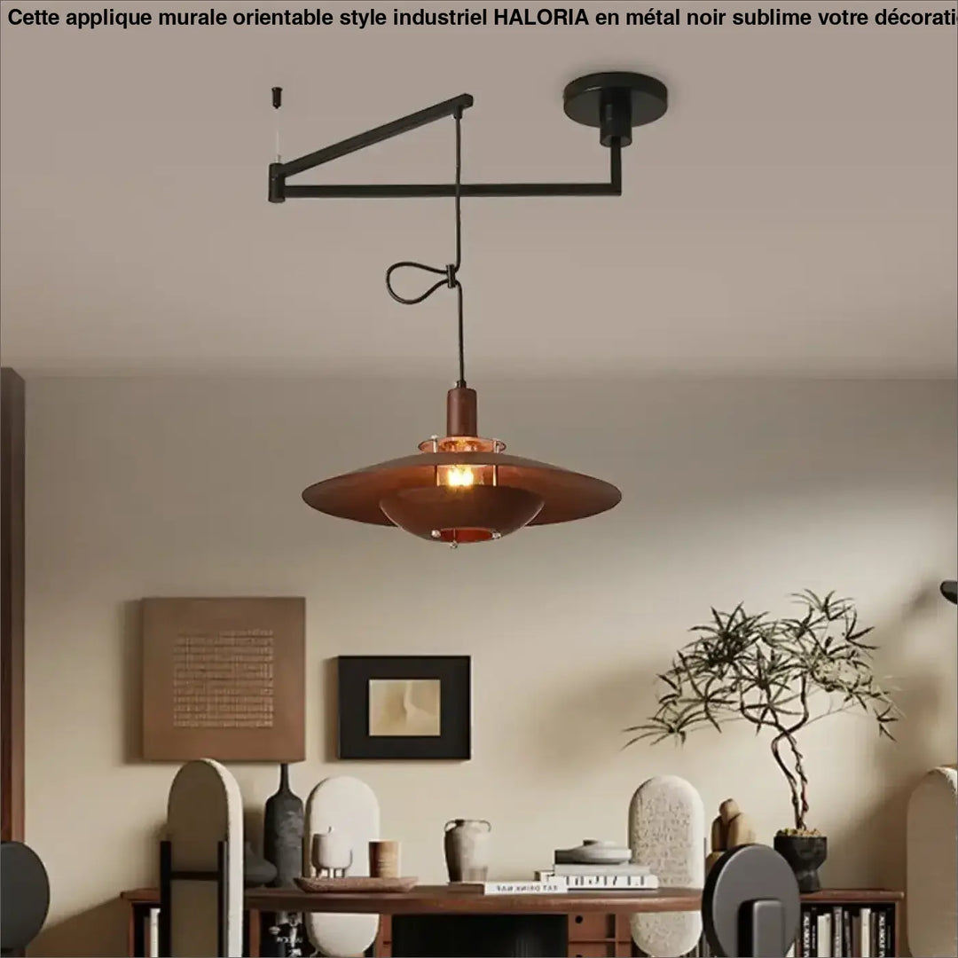 Applique murale orientable style industriel en métal avec abat-jour en cuivre chaud et bras noir élégant par haloria