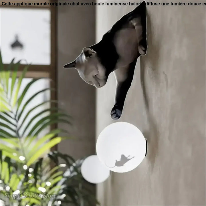 Applique Murale Originale Chat Avec Boule Lumineuse Élégant