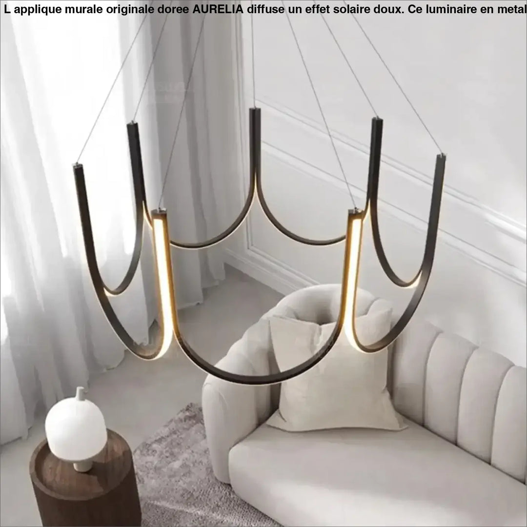 Suspension Moderne Noire Et Dorée En Forme D’Arche Lumineuse