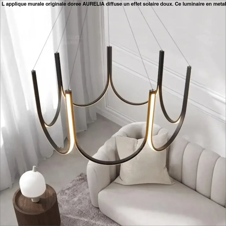 Suspension Moderne Noire Et Dorée En Forme D’Arche Lumineuse