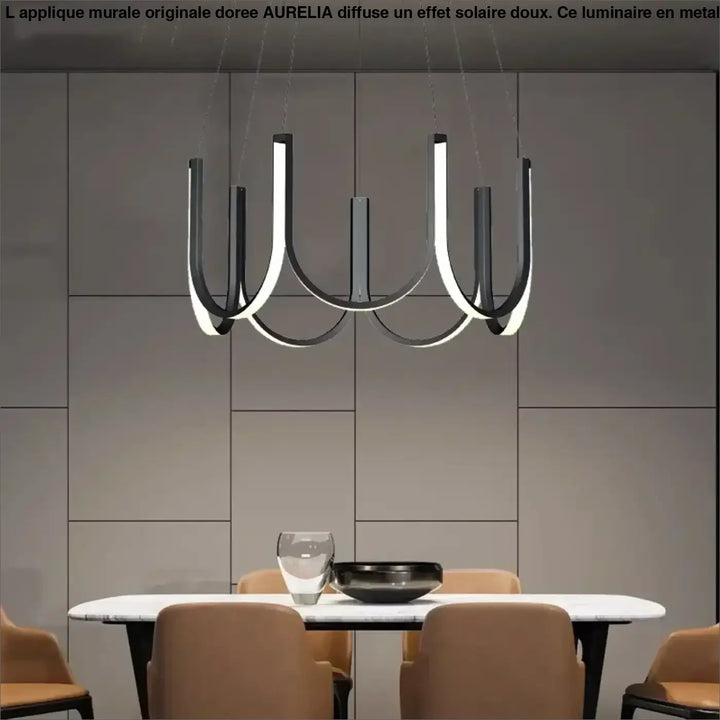 Suspension Moderne Noire Et Dorée En Forme D’Arche Lumineuse