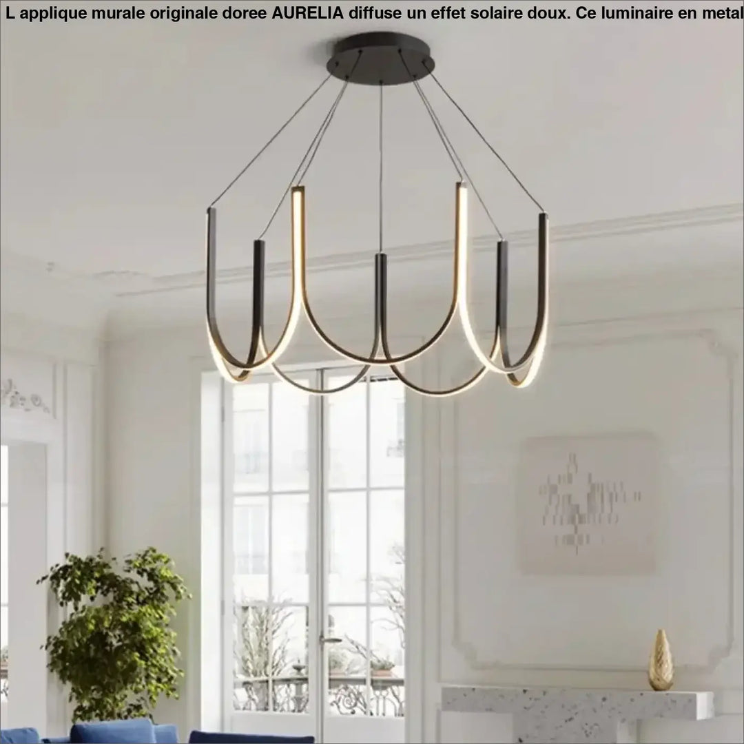 Suspension Moderne Noire Et Dorée En Forme D’Arche Lumineuse