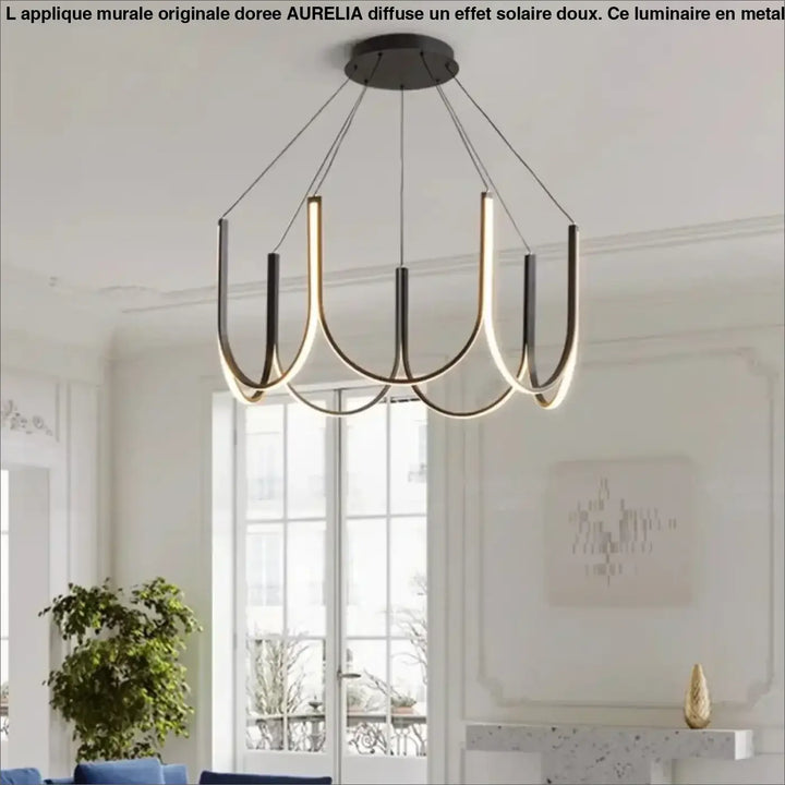 Suspension Moderne Noire Et Dorée En Forme D’Arche Lumineuse