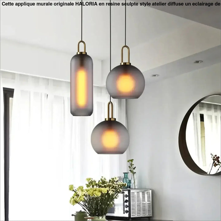 Suspension luminaire moderne en verre fumé au style design