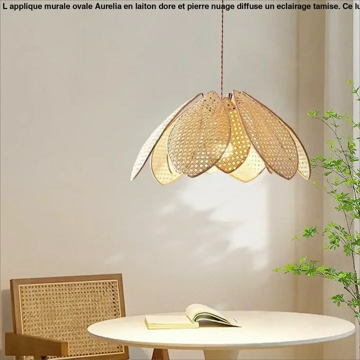 Suspension En Rotin Naturel Forme Fleur Élégante

