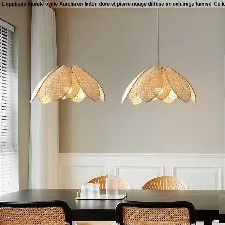 Suspension En Rotin Naturel Forme Fleur Élégante

