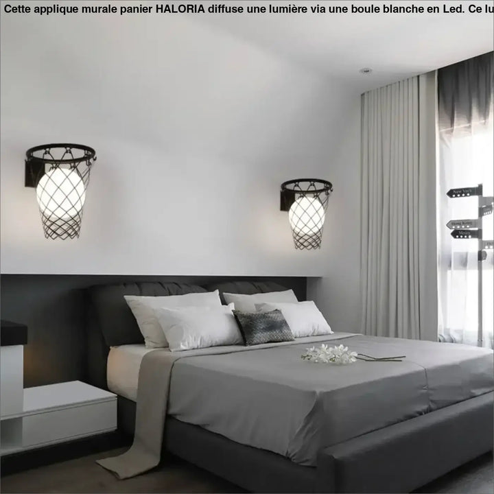 Applique murale panier de basket avec boule blanche en LED

