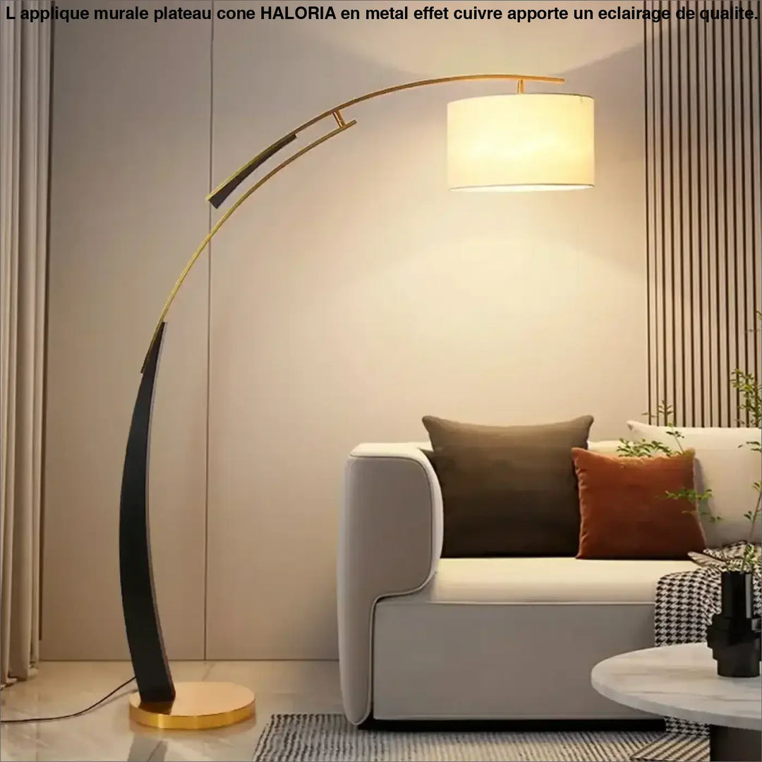 Lampadaire arc design moderne avec abat jour en tissu blanc