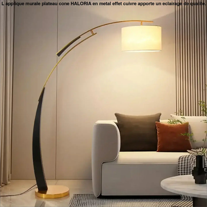 Lampadaire arc design moderne avec abat jour en tissu blanc