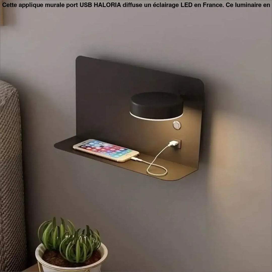 Applique Murale Port USB en Aluminium et Verre Noir ou Blanc