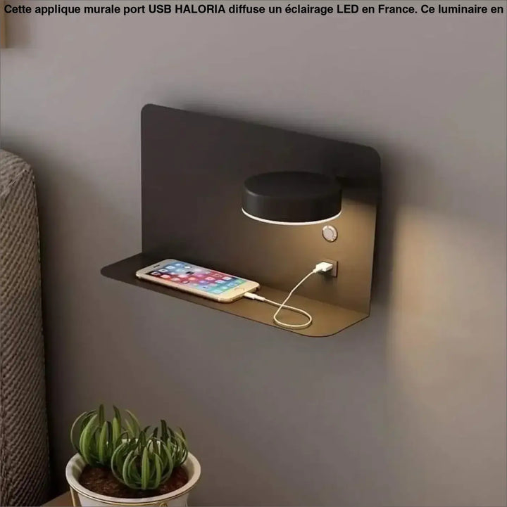 Applique Murale Port USB en Aluminium et Verre Noir ou Blanc