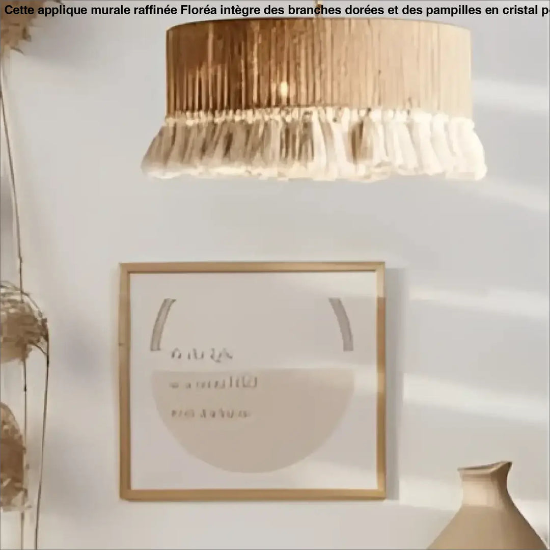 Suspension luminaire dorée avec franges délicates et tissu tissé style bohème pour une ambiance élégante