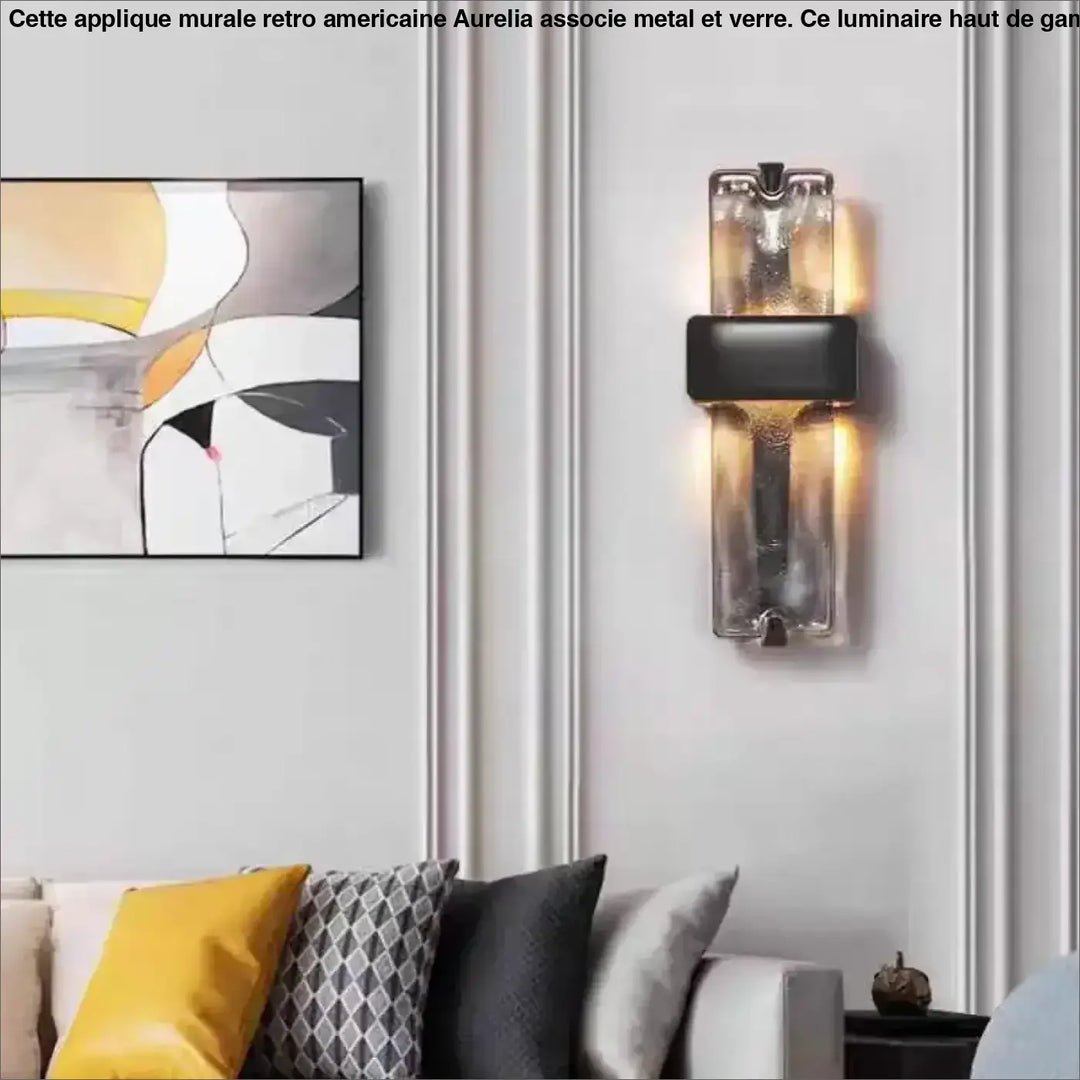 Applique Murale Rétro Américaine En Métal Noir Et Verre
