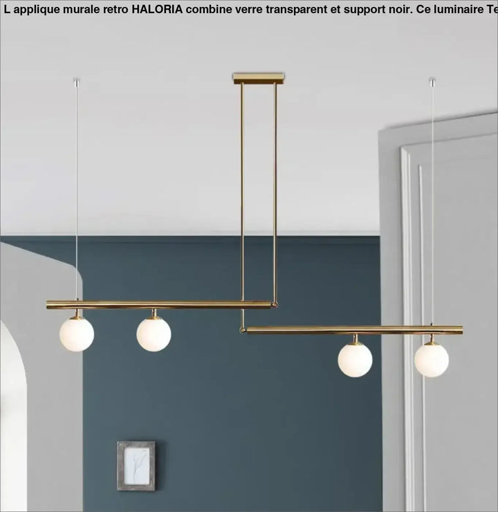 Suspension linéaire dorée avec globes en verre style moderne