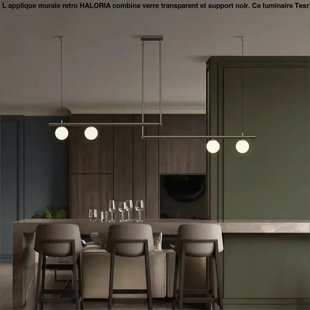 Suspension linéaire dorée avec globes en verre style moderne