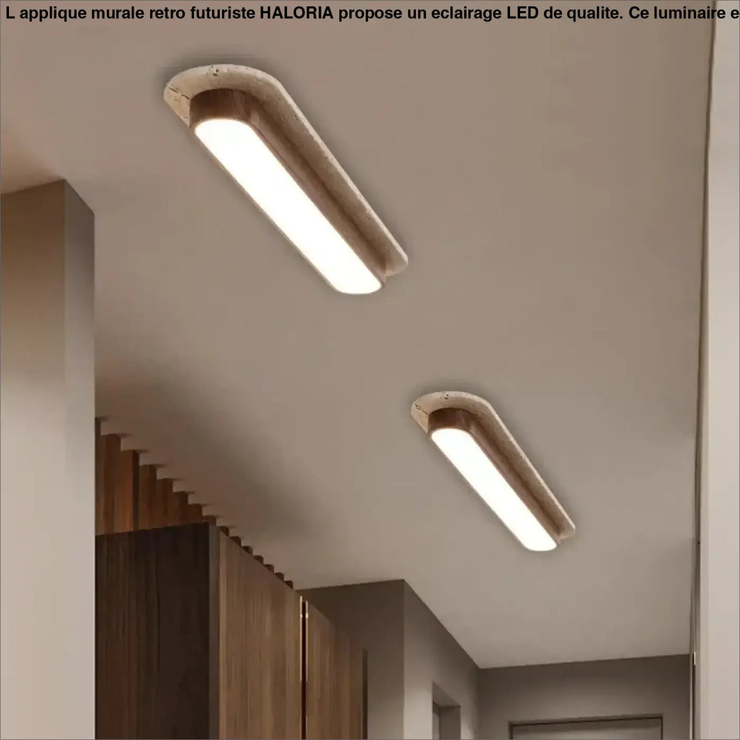 Luminaire plafonnier sabrih avec led intégré et finition béton beige texturé pour plafonnier moderne bois courbé