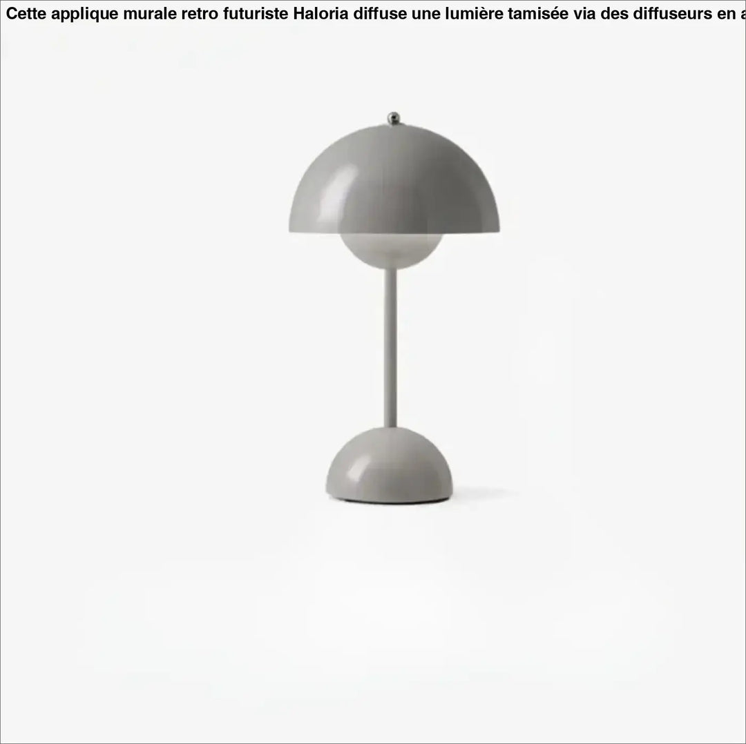 Lampe de table kopel en métal gris avec diffuseur sphérique lumineux en forme de dôme fleur