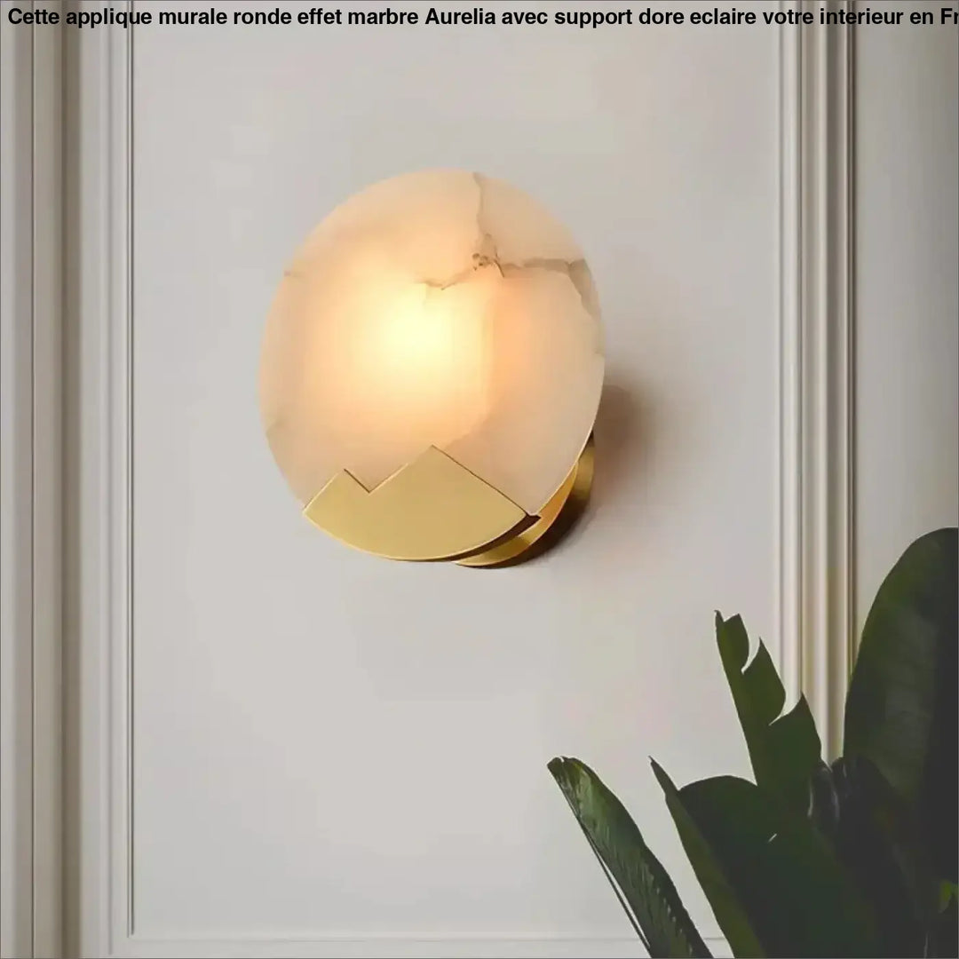 Applique Murale Ronde À L’Effet Marbre Avec Support Doré Élégante