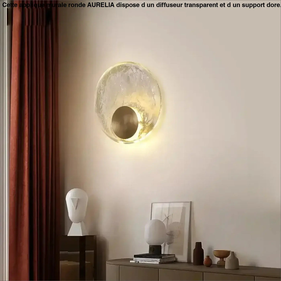 Applique Murale Ronde Et Transparente Avec Support Doré Élégante