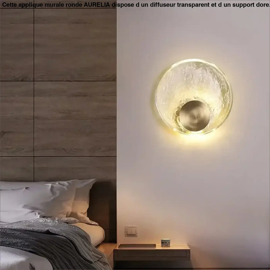 Applique Murale Ronde Et Transparente Avec Support Doré Élégante