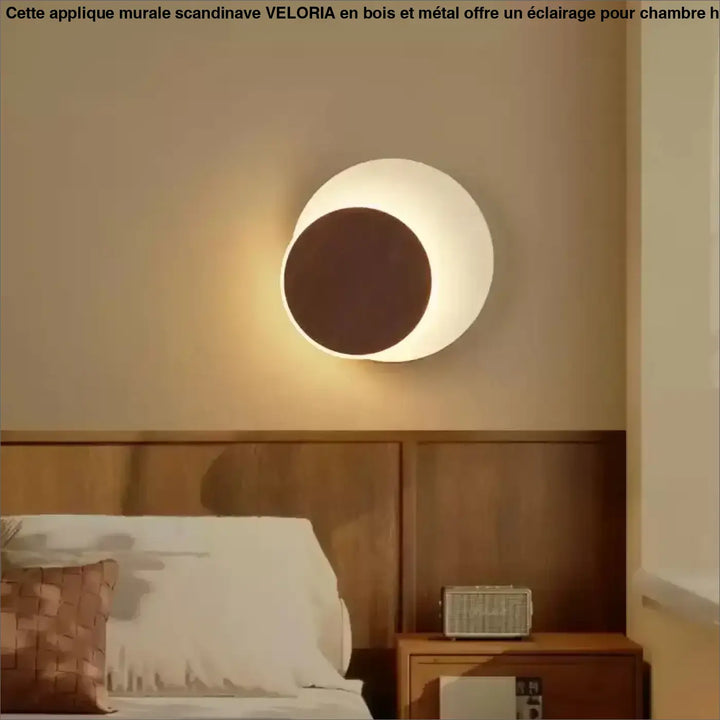 Applique murale circulaire LED avec rond en bois marron

