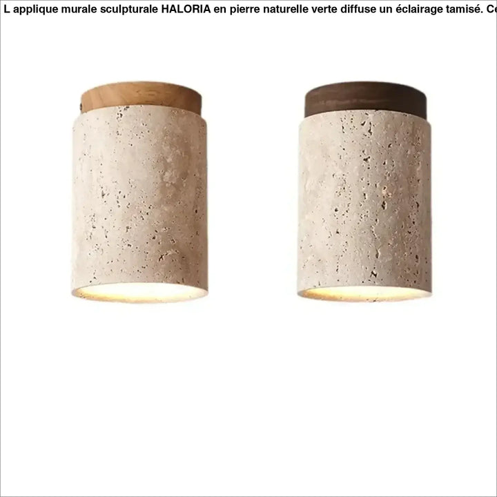Plafonnier Cylindrique En Pierre Avec Finition En Bois


