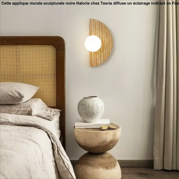Applique Murale Demi-Cercle En Travertin Et Verre

