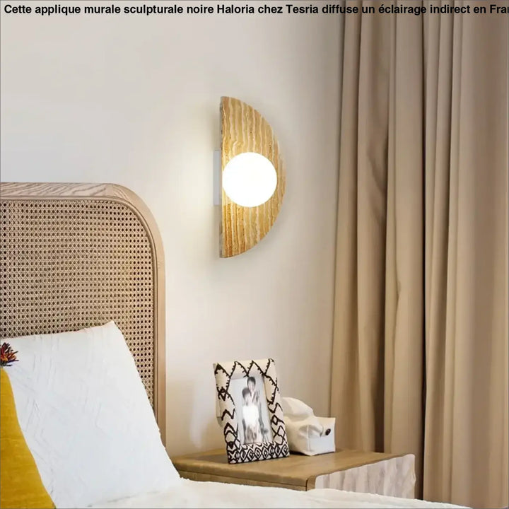 Applique Murale Demi-Cercle En Travertin Et Verre


