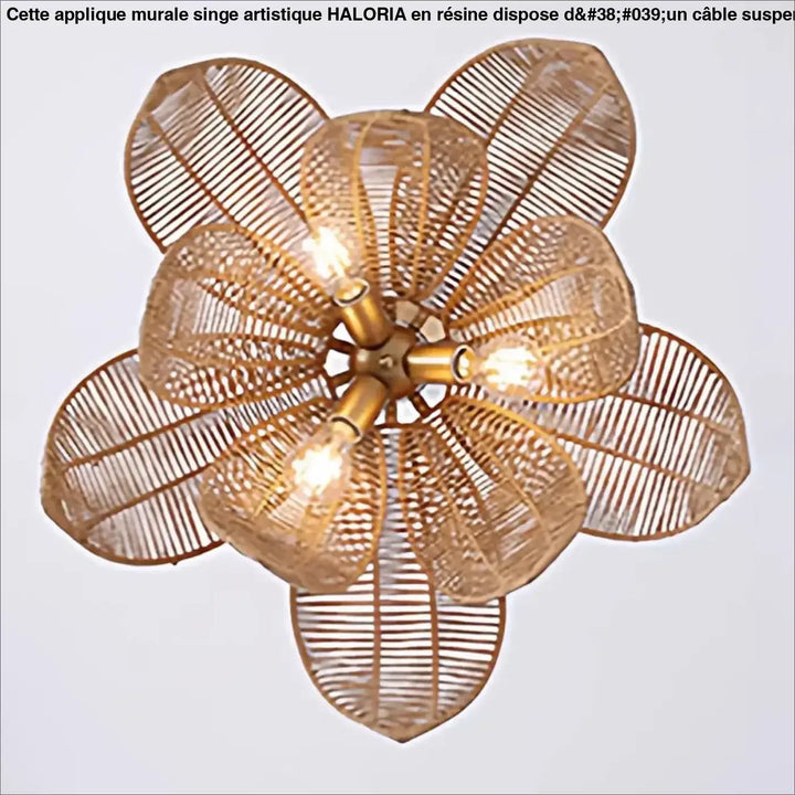 Suspension luminaire jamila en bambou doré avec conception tissée complexe et ampoules chauffantes pour salle à manger d’une fleur