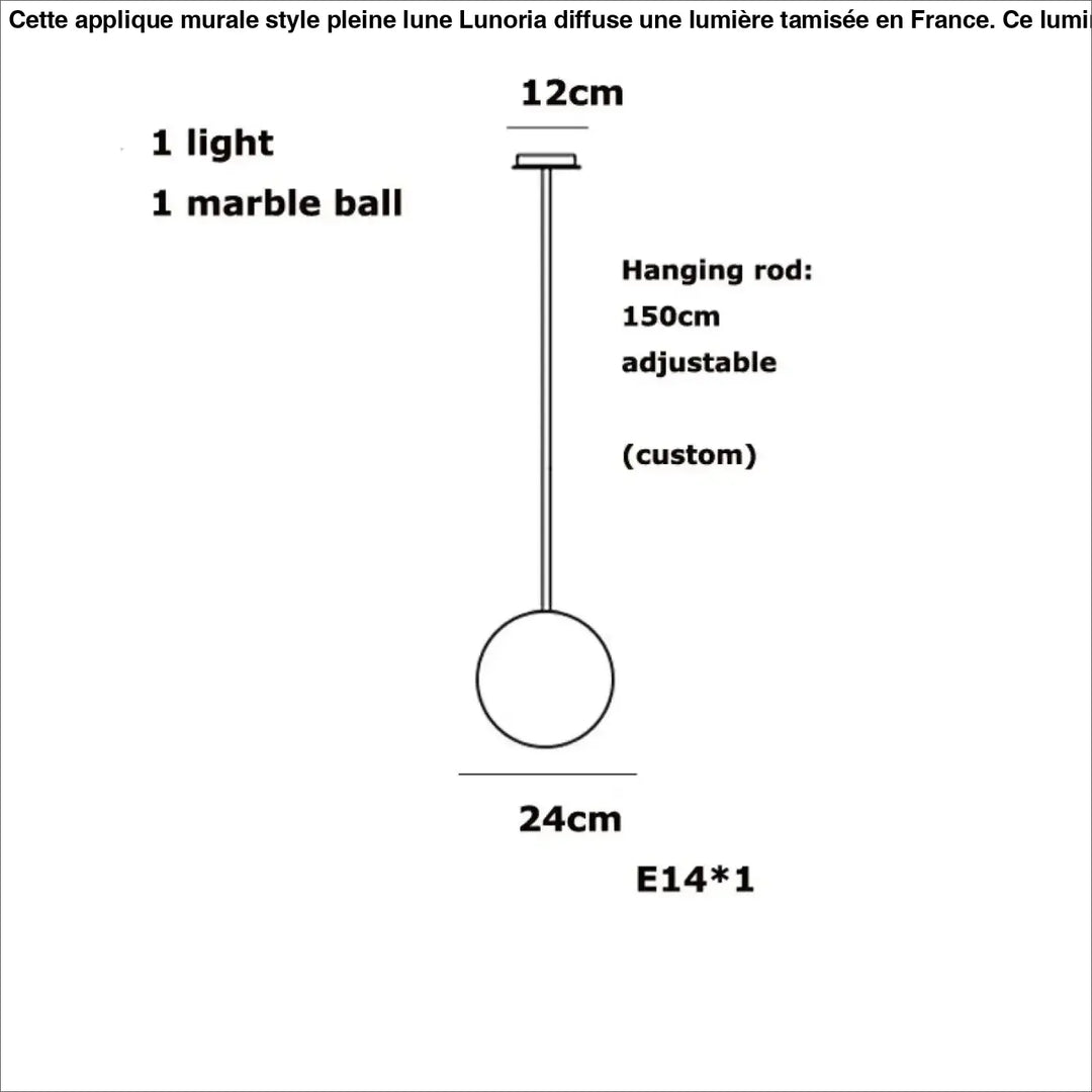 Suspension luminaire sculpturale sitoko avec boule en marbre de 24cm et tige réglable 150cm pour un espace d’exception