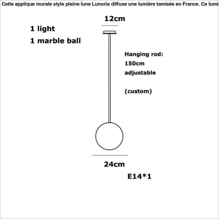 Suspension luminaire sculpturale sitoko avec boule en marbre de 24cm et tige réglable 150cm pour un espace d’exception