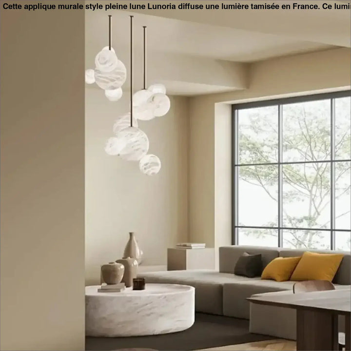 Suspension luminaire sculpturale en albâtre flottant
