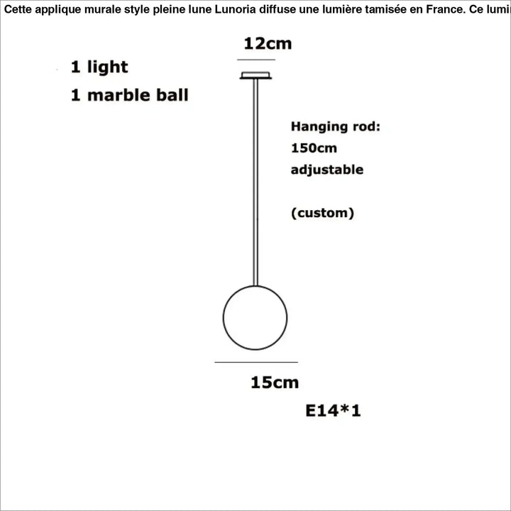 Suspension luminaire sculpturale sitoko avec boule en marbre blanc de 15 cm et tige réglable de 150 cm pour un espace d’exception
