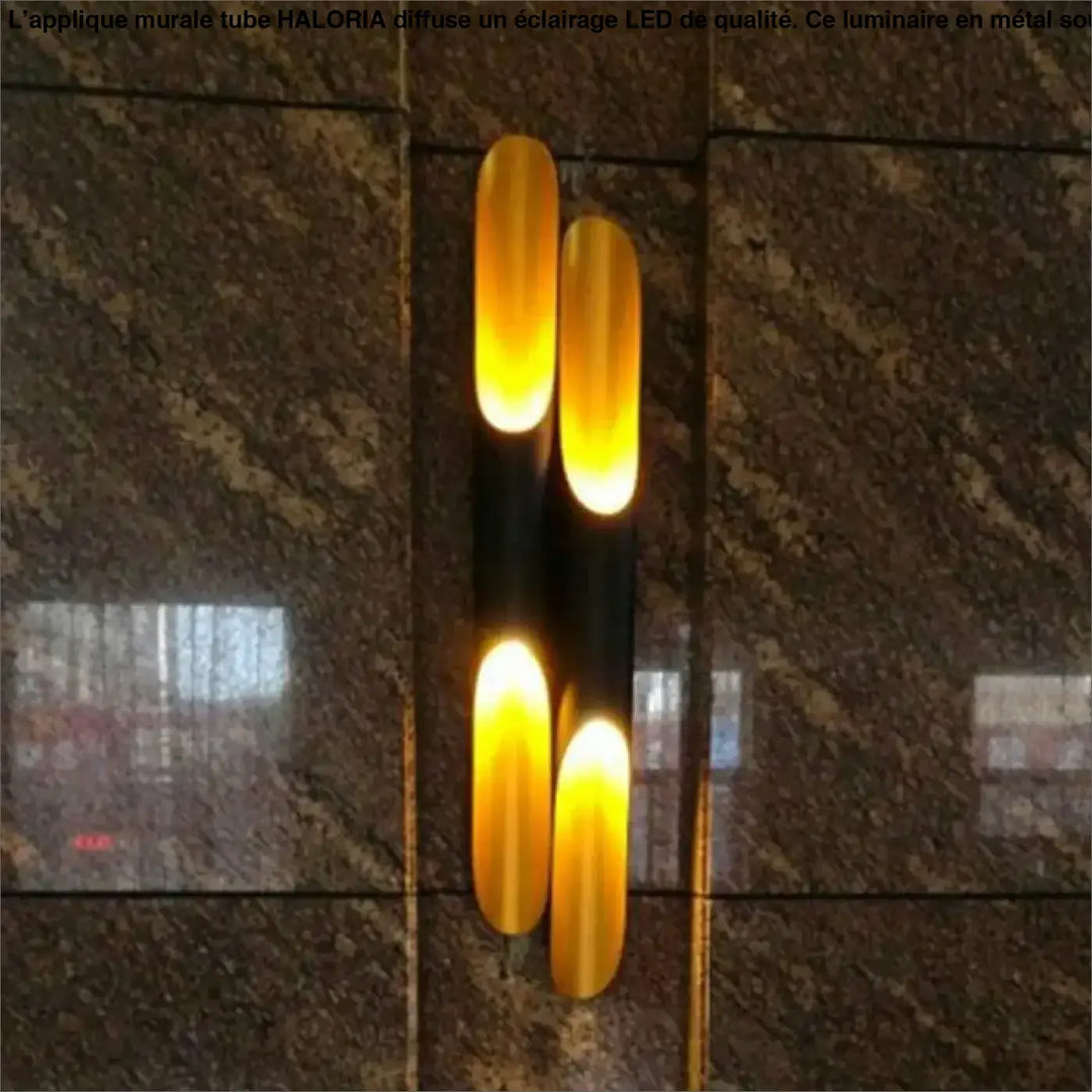 Applique murale tube haloria moderne avec deux luminaires ovales verticaux à lumière ambre chaude
