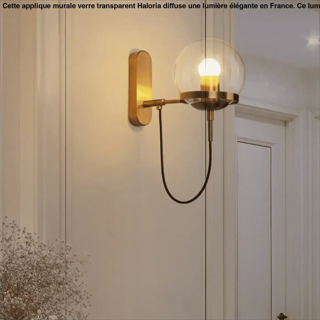 Applique Murale Verre Transparent Boule Dorée Design