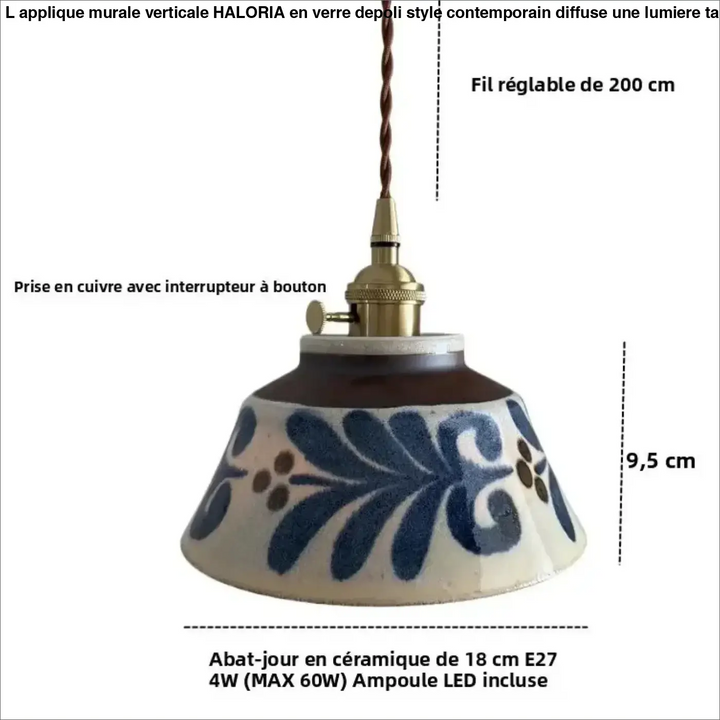 Suspension céramique avec motif floral bleu blanc doré chic