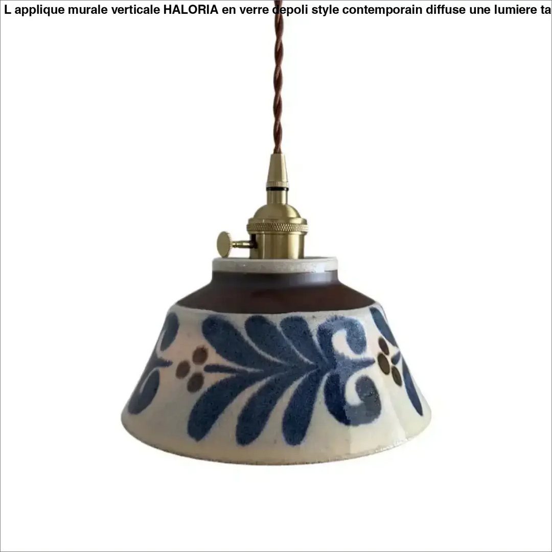 Suspension céramique avec motif floral bleu blanc doré chic