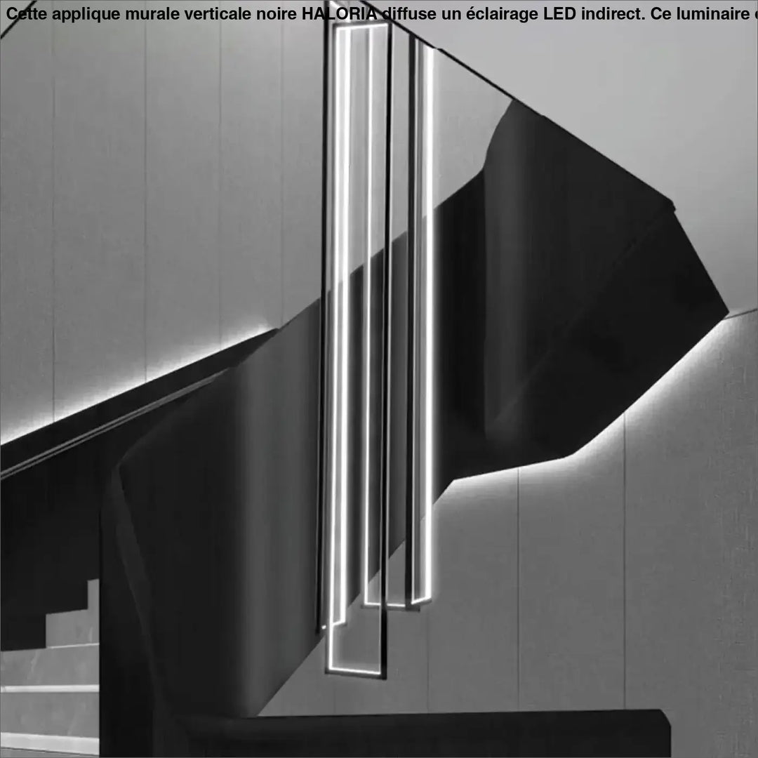 Suspension verticale noire avec cadres LED pour escalier