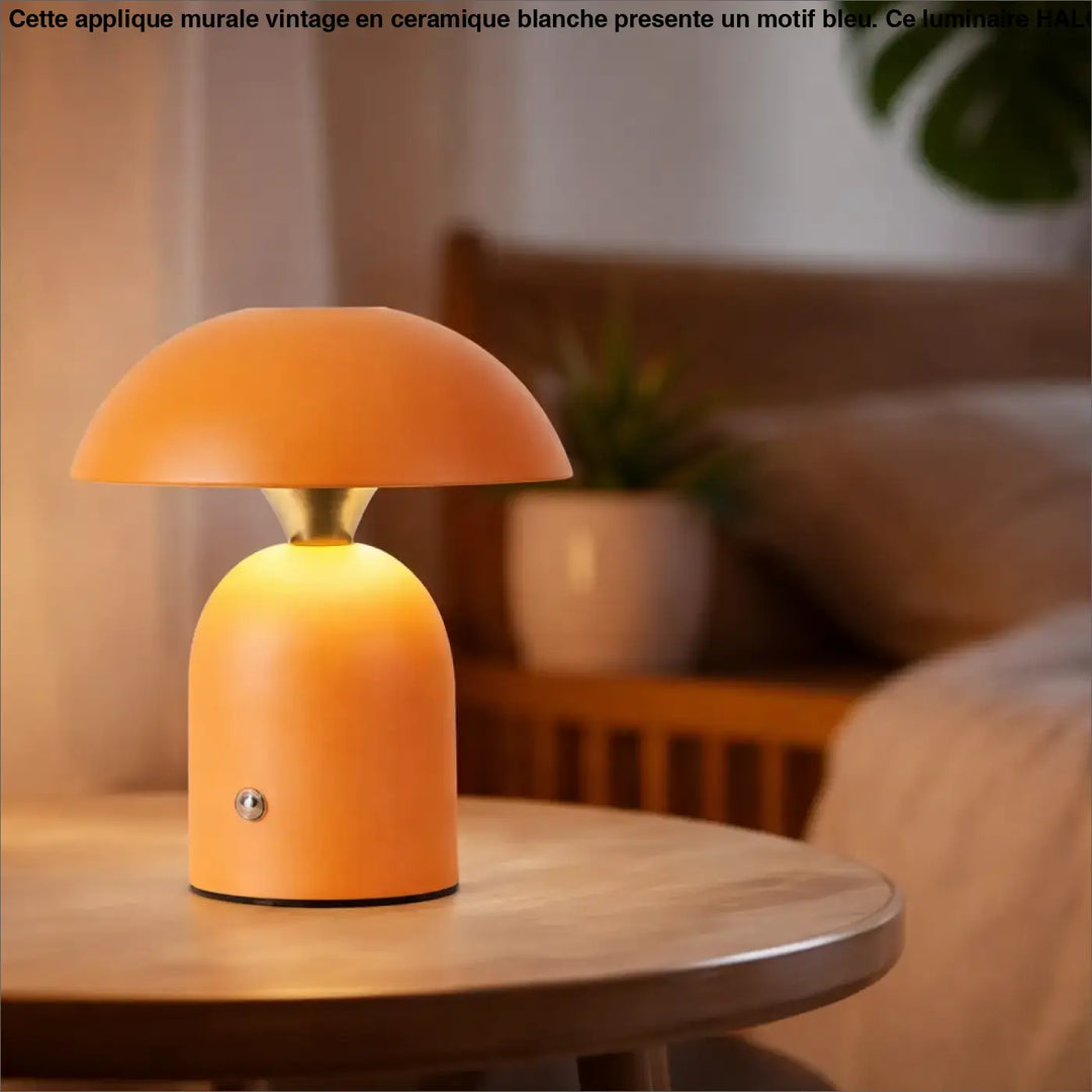 Lampe de chevet schroom avec lampe minimaliste en forme de champignon orange chaud à lumière douce et accent en laiton