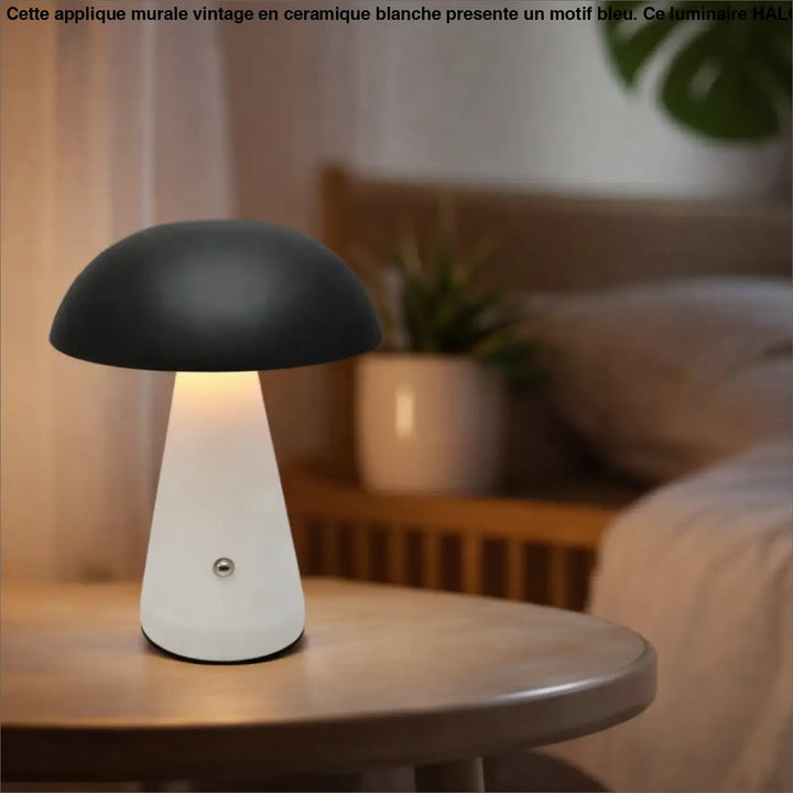 Lampe de chevet noire et blanche en forme de champignon avec finition mate lampe minimaliste à lumière douce