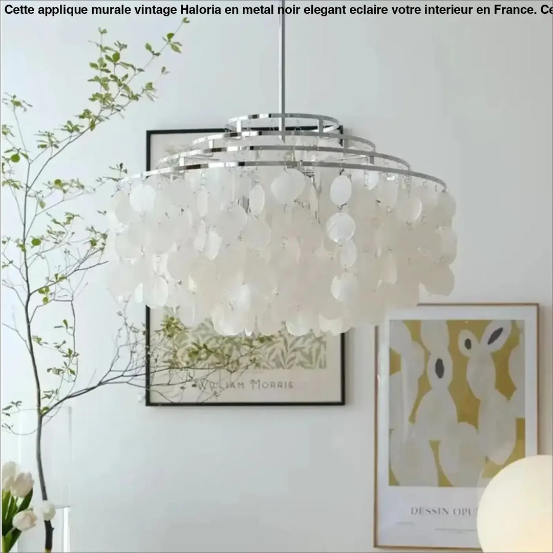 Suspension luminaire capizia avec cadre chrome moderne et disques nacrés blancs translucides lampe suspendue 90-260v