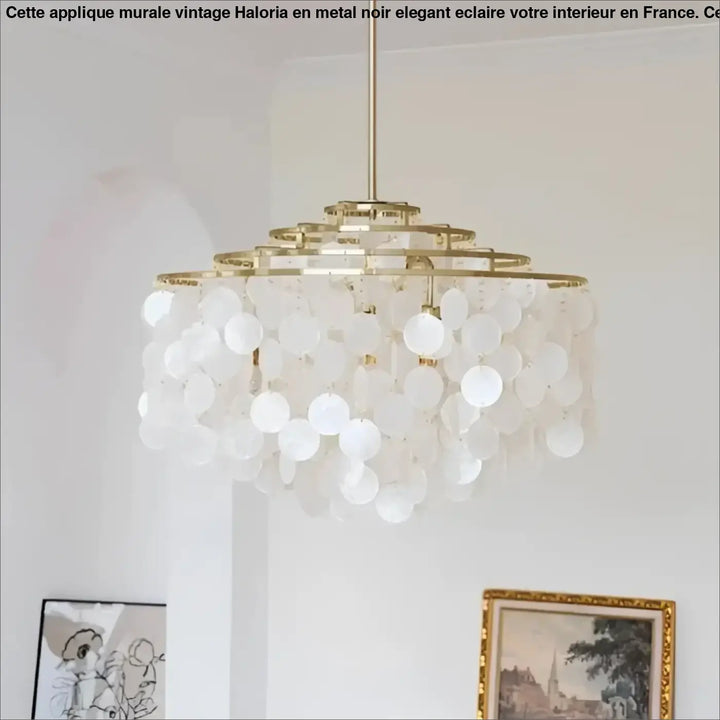 Suspension luminaire capizia avec cadre métal doré et coquilles blanches délicates lampe suspendue 90-260v