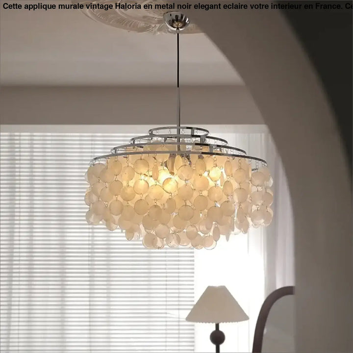 Suspension luminaire capizia avec lampe suspendue en disques translucides couleur crème en capiz 90-260v chrome