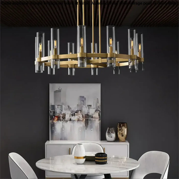 Suspension luminaire architecturale en verre cylindrique effet raffiné