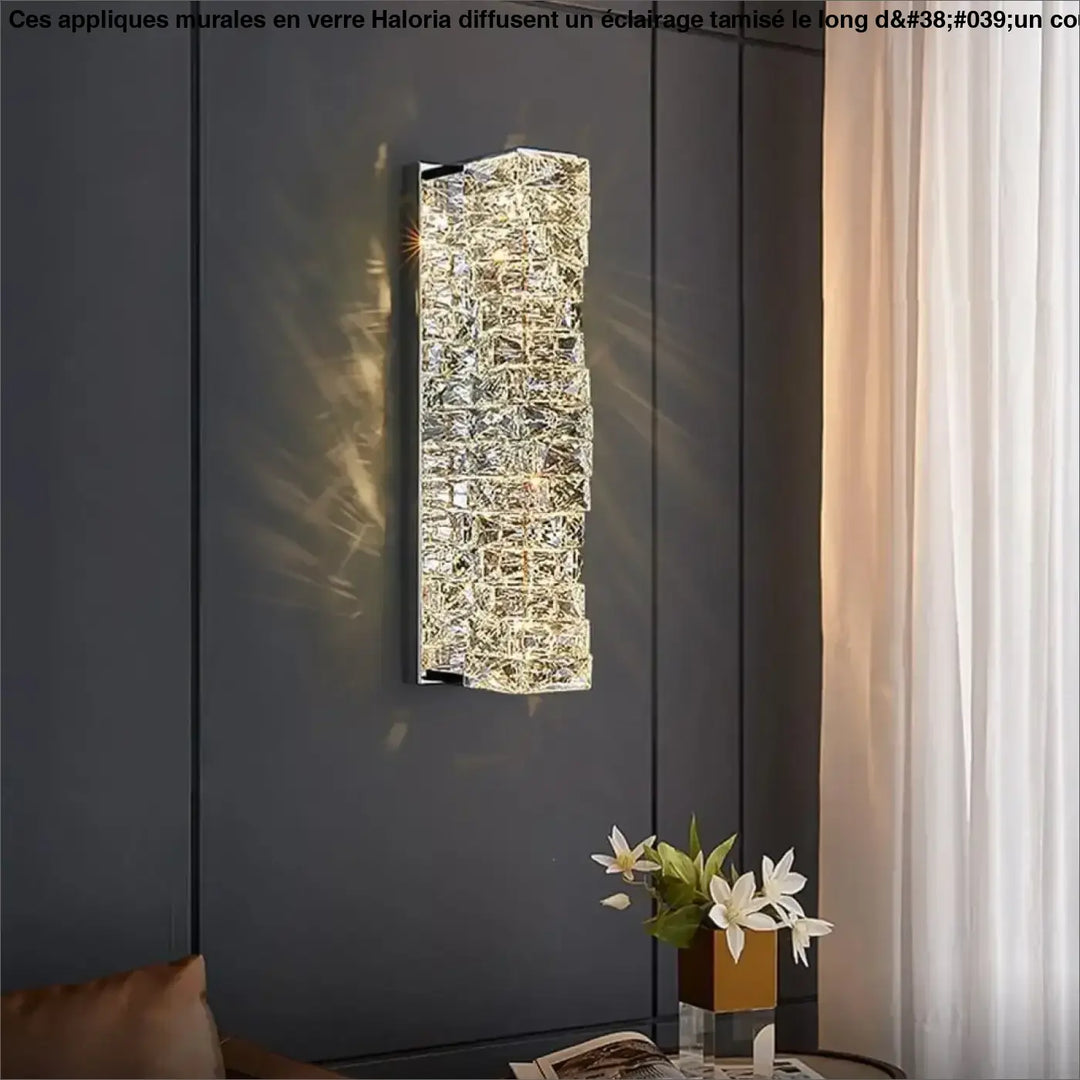 Applique murale rectangulaire en verre texturé cristal diffusant une lumière chaude pour l usage long d un couloir
