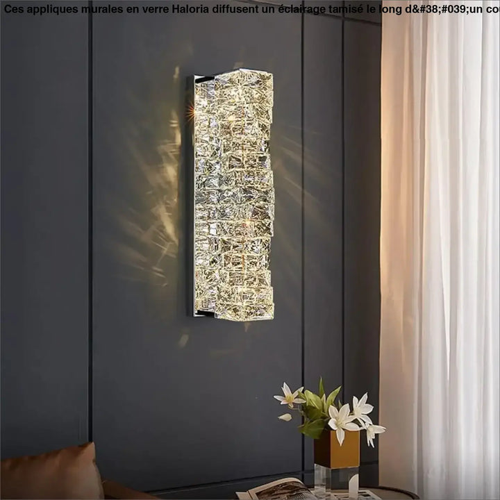 Applique murale rectangulaire en verre texturé cristal diffusant une lumière chaude pour l usage long d un couloir