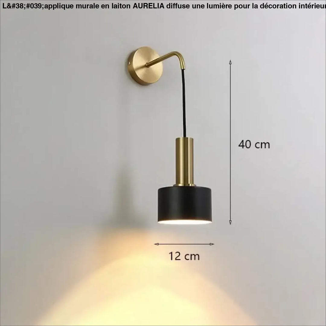 Applique murale laiton aurelia avec abat-jour noir cylindrique et bras ajustable hauteur 40 cm